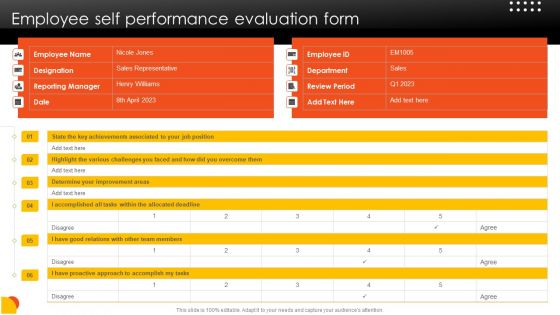 Effective Staff Performance Optimization Techniques Employee Self Performance Evaluation Form Rules PDF