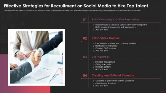 Effective Strategies For Recruitment On Social Media To Hire Top Talent Pictures PDF