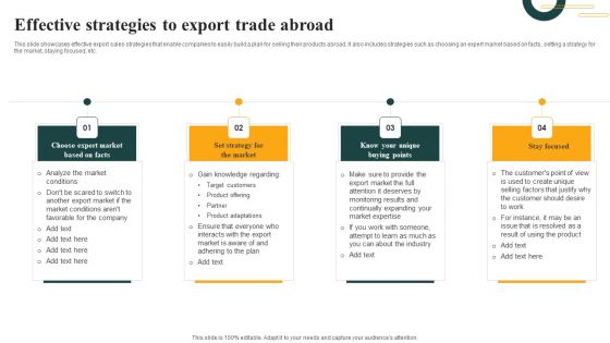 Effective Strategies To Export Trade Abroad Infographics PDF