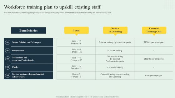 Effective Strategy Development Workforce Training Plan To Upskill Existing Staff Background PDF