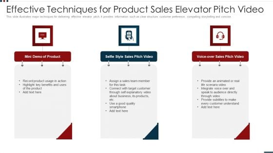 Effective Techniques For Product Sales Elevator Pitch Video Pictures PDF