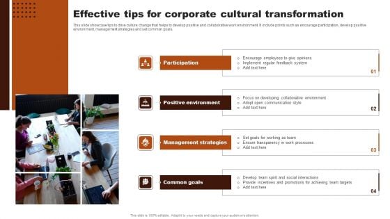 Effective Tips For Corporate Cultural Transformation Infographics PDF