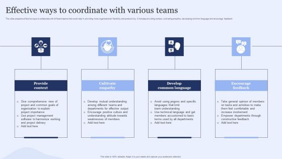 Effective Ways To Coordinate With Various Teams Pictures PDF