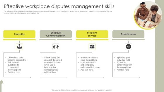 Effective Workplace Disputes Management Skills Infographics PDF