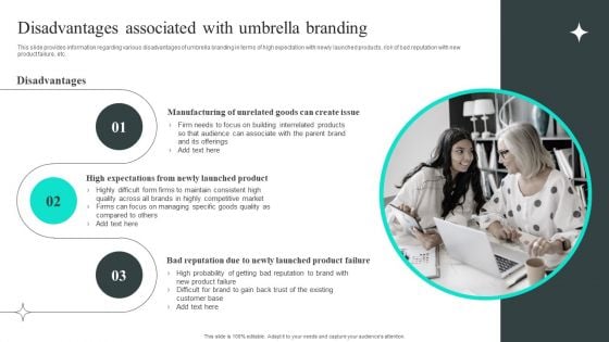 Efficient Administration Of Product Business And Umbrella Branding Disadvantages Associated With Umbrella Branding Professional PDF