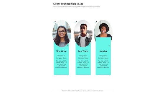Efficient Business Development Methods Proposal Client Testimonials One Pager Sample Example Document Efficient Business Development Methods Proposal Client Testimonials One Pager Sample Example Document