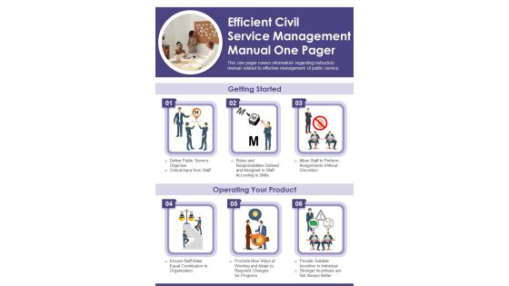 Efficient Civil Service Management Manual One Pager PDF Document PPT Template