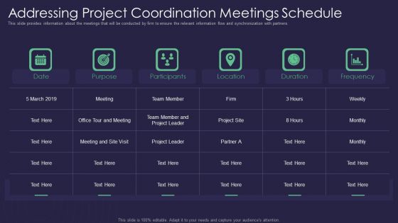 Efficient Communication Plan For Project Management Addressing Project Coordination Meetings Schedule Professional PDF