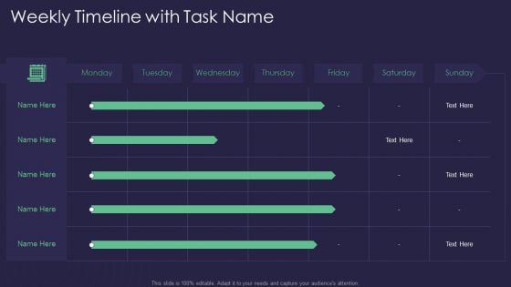 Efficient Communication Plan For Project Management Weekly Timeline With Task Name Designs PDF