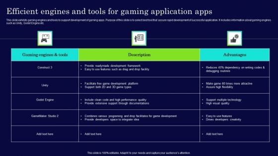 Efficient Engines And Tools For Gaming Application Apps Infographics PDF