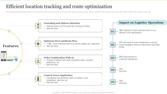 Efficient Location Tracking And Route Optimization Graphics PDF