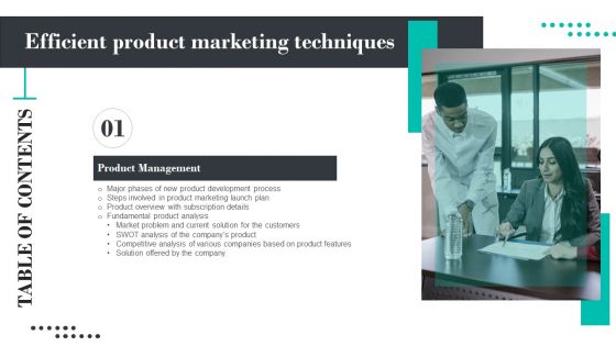 Efficient Product Marketing Techniques Tables Of Content Structure PDF
