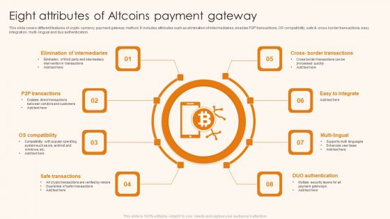 Eight Attributes Of Altcoins Payment Gateway Ppt Show Example Topics PDF