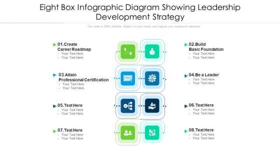 Eight Box Infographic Diagram Showing Leadership Development Strategy Ppt PowerPoint Presentation Gallery Vector PDF