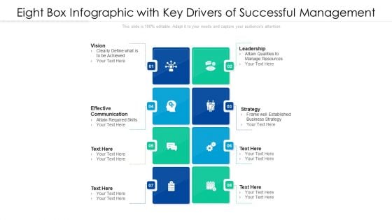 Eight Box Infographic With Key Drivers Of Successful Management Ppt PowerPoint Presentation Gallery Picture PDF