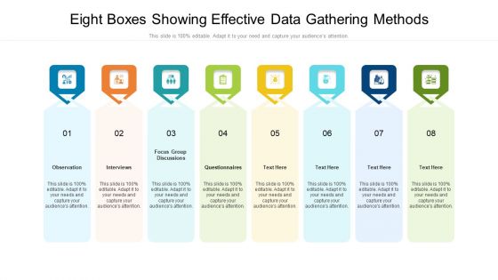 Eight Boxes Showing Effective Data Gathering Methods Ppt PowerPoint Presentation Gallery Background Image PDF