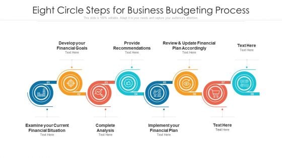 Eight Circle Steps For Business Budgeting Process Ppt PowerPoint Presentation Icon Example File PDF