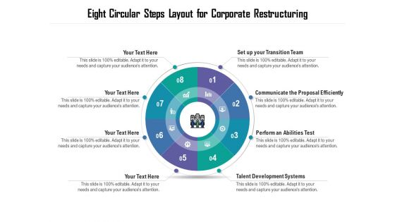 Eight Circular Steps Layout For Corporate Restructuring Ppt PowerPoint Presentation Gallery Maker PDF