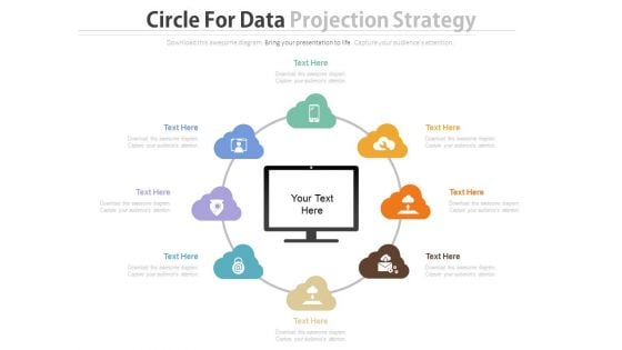 Eight Cloud Circle Around Monitor For Technology Powerpoint Slides