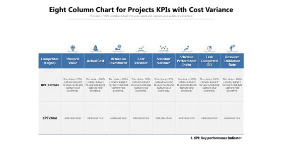 Eight Column Chart For Projects Kpis With Cost Variance Ppt PowerPoint Presentation Gallery Shapes PDF Eight Column Chart For Projects Kpis With Cost Variance Ppt PowerPoint Presentation Gallery Shapes PDF