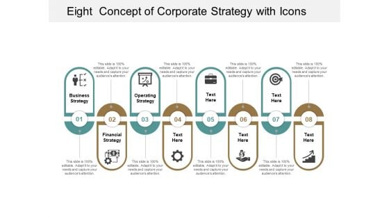 Eight Concept Of Corporate Strategy With Icons Ppt Powerpoint Presentation Ideas Designs Download