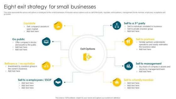 Eight Exit Strategy For Small Businesses Ppt PowerPoint Presentation File Icon PDF