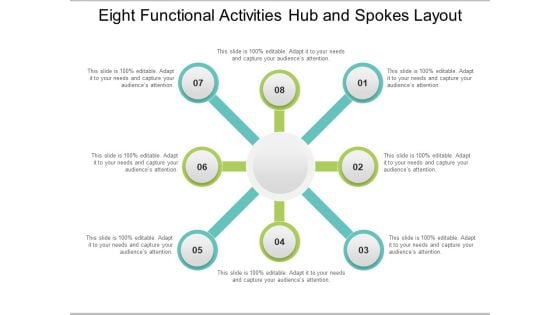 Eight Functional Activities Hub And Spokes Layout Ppt PowerPoint Presentation Professional Examples