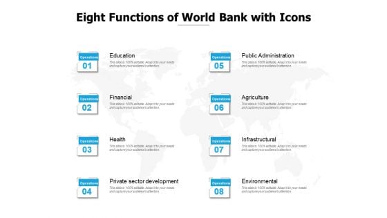 Eight Functions Of World Bank With Icons Ppt PowerPoint Presentation Gallery Designs PDF