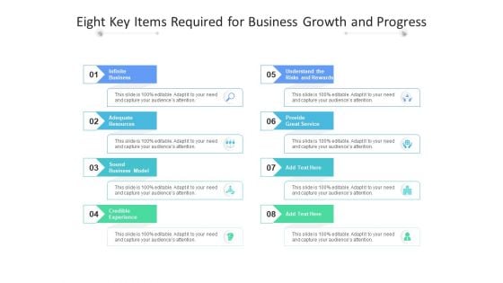 Eight Key Items Required For Business Growth And Progress Ppt PowerPoint Presentation Inspiration Example File PDF