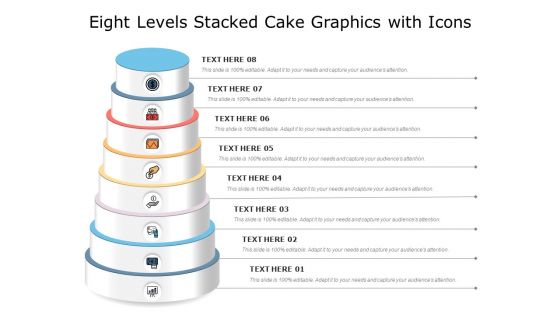 Eight Levels Stacked Cake Graphics With Icons Ppt PowerPoint Presentation Pictures Designs Download PDF