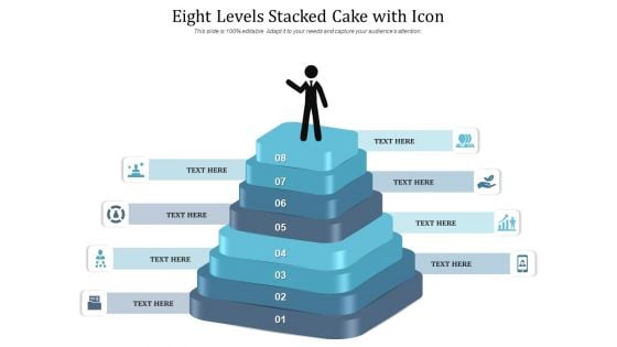 Eight Levels Stacked Cake With Icon Ppt PowerPoint Presentation Inspiration Examples PDF
