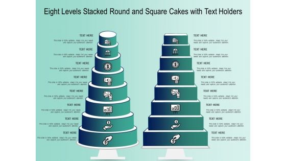 Eight Levels Stacked Round And Square Cakes With Text Holders Ppt PowerPoint Presentation Professional Maker PDF