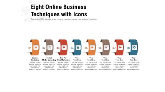 Eight Online Business Techniques With Icons Ppt PowerPoint Presentation Slides Portrait PDF