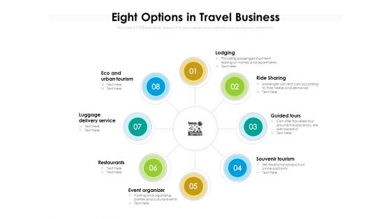 Eight Options In Travel Business Ppt PowerPoint Presentation Gallery Picture PDF