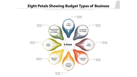 Eight Petals Showing Budget Types Of Business Ppt PowerPoint Presentation Professional Vector PDF