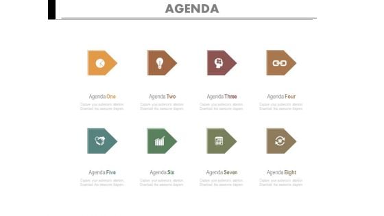 Eight Points Marketing Agenda Diagram Powerpoint Slides