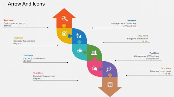 Eight Staged Infographics Arrow And Icons Powerpoint Template