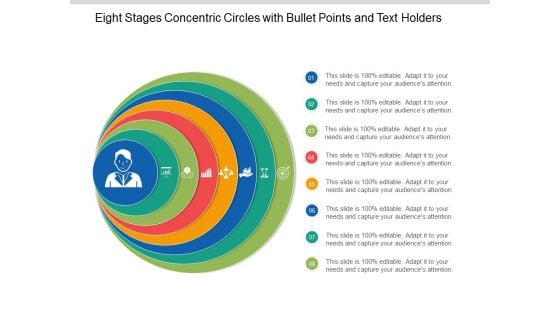 Eight Stages Concentric Circles With Bullet Points And Text Holders Ppt Powerpoint Presentation Model Slideshow