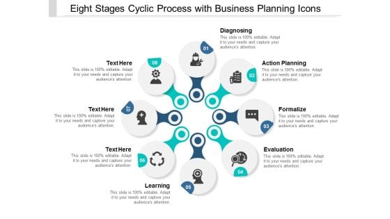 eight stages cyclic process with business planning icons ppt powerpoint presentation file professional