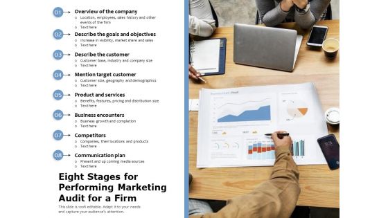 Eight Stages For Performing Marketing Audit For A Firm Ppt PowerPoint Presentation File Inspiration PDF