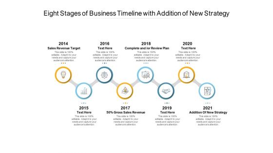 Eight Stages Of Business Timeline With Addition Of New Strategy Ppt PowerPoint Presentation File Graphics