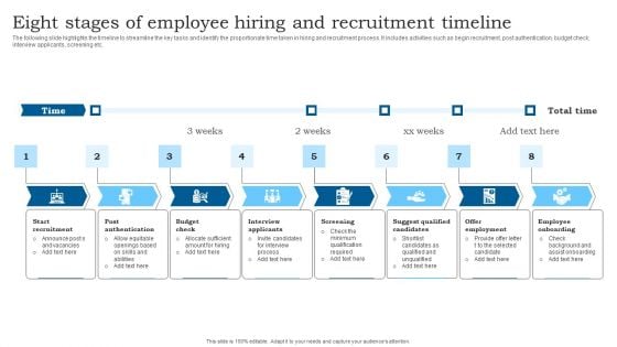 Eight Stages Of Employee Hiring And Recruitment Timeline Template PDF