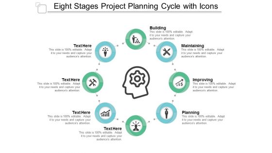 eight stages project planning cycle with icons ppt powerpoint presentation show graphics example