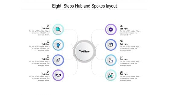 Eight Steps Hub And Spokes Layout Ppt PowerPoint Presentation Summary Slideshow