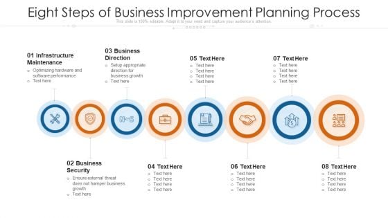 Eight Steps Of Business Improvement Planning Process Ppt PowerPoint Presentation File Visual Aids PDF