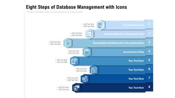 Eight Steps Of Database Management With Icons Ppt PowerPoint Presentation File Background