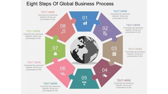 Eight Steps Of Global Business Process Powerpoint Templates