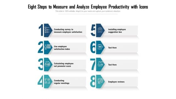 Eight Steps To Measure And Analyze Employee Productivity With Icons Ppt PowerPoint Presentation Gallery Vector PDF