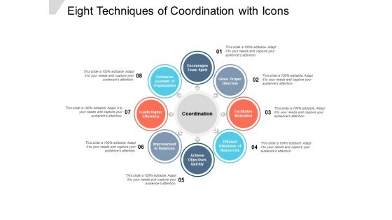 Eight Techniques Of Coordination With Icons Ppt Powerpoint Presentation Icon Inspiration