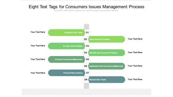 Eight Text Tags For Consumers Issues Management Process Ppt PowerPoint Presentation Infographics Vector PDF